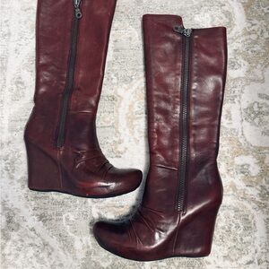 Kork-Ease Burgundy Knee-High Wedge Boots (Size 8.5)